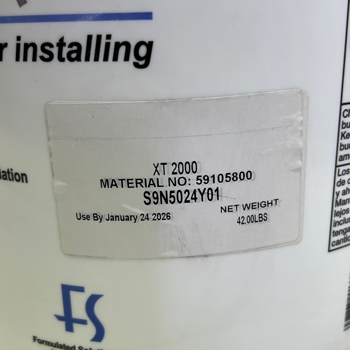 XT 2000+ High Strength Adhesive 5 Gal S9N5024Y01 BB 01/26