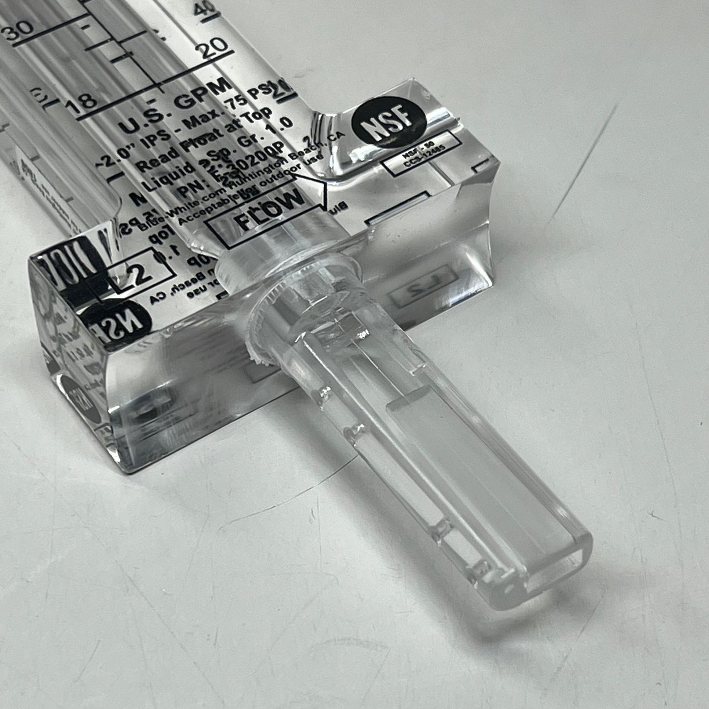 BLUE-WHITE Acrylic Flow Meter Stainless Steel Float Material 2.00" F302200P