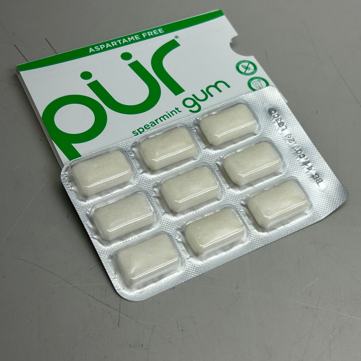 PUR (12 PACK, 9 PCS Each) Sugar Free Spearmint Aspartame Free Chewing Gum