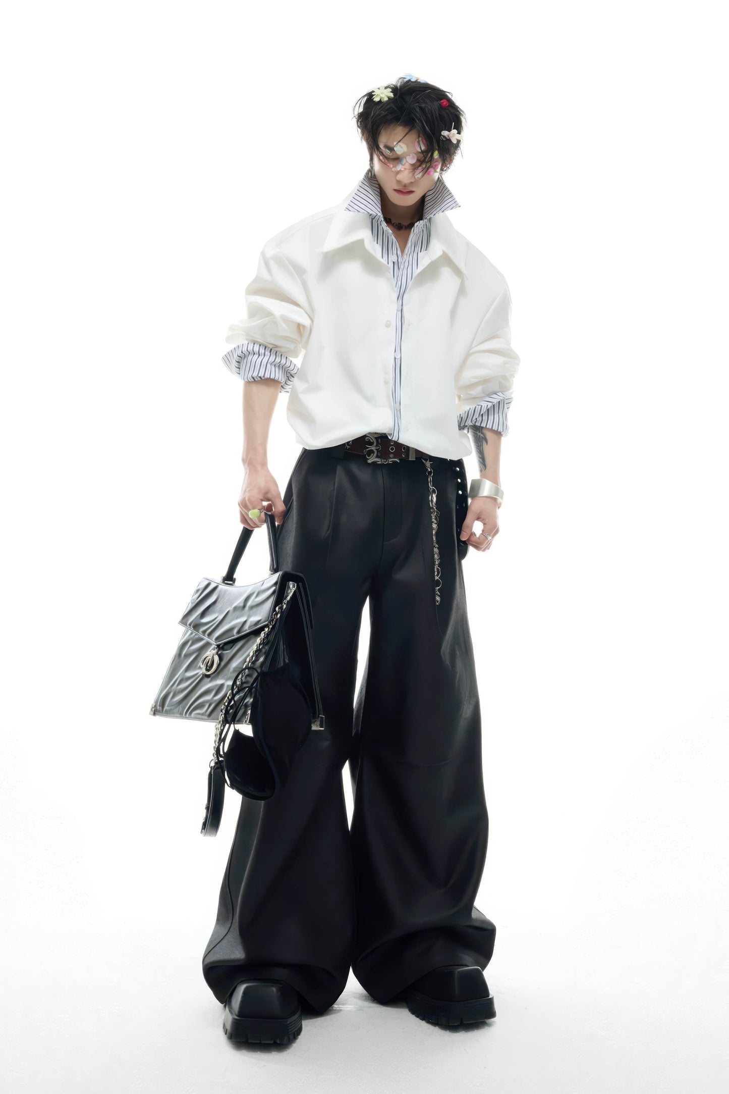 Deconstructed Stripe Shirt - Colorblock Layered Designer Top