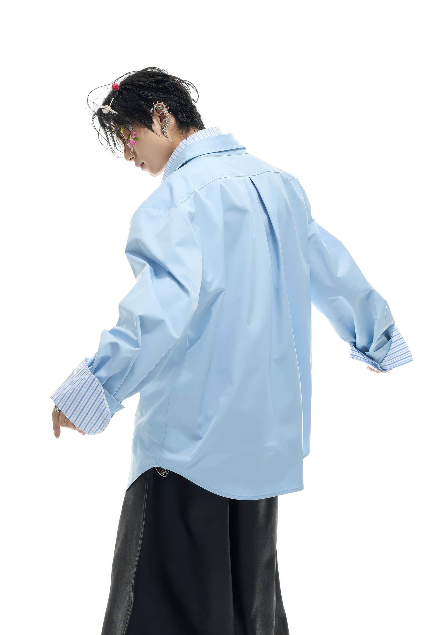 Deconstructed Stripe Shirt - Colorblock Layered Designer Top