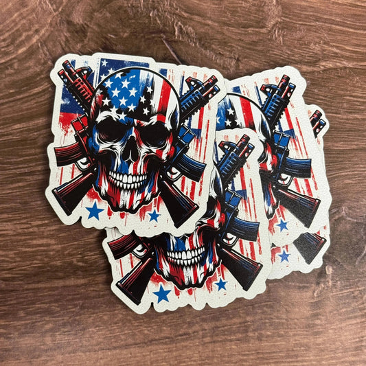 American Flag Skull with Guns | UV Printed Leather Hat Patch