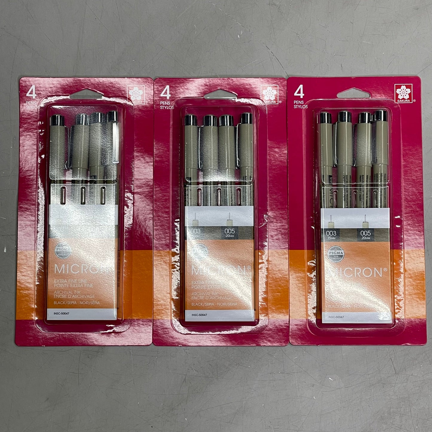 SAKURA (3-PACK) Pigma Micron Pens 0.15mm & 0.20mm Black/Sepia 50047