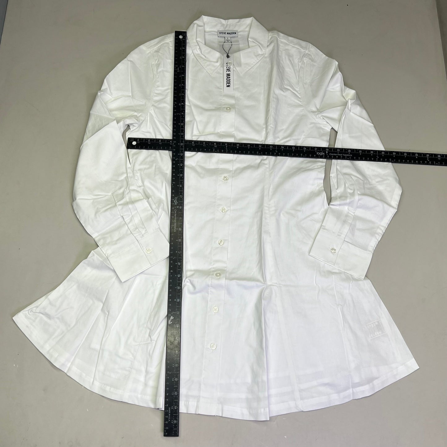STEVE MADDEN Fit & Flare Shirt Dress Long Sleeve Button Cuff Women's Sz L Cloud