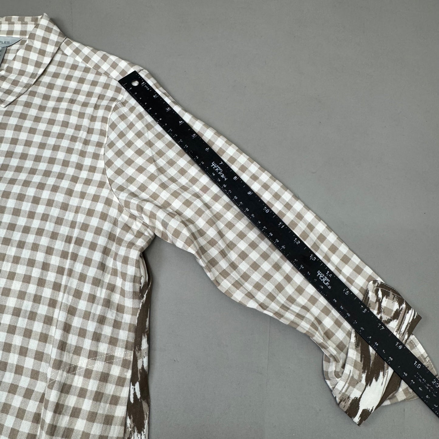 MULTIPLES Button-Up Plaid Shirt w/Cuff Petite Women's Sz PL Brown/Cream M44506BP