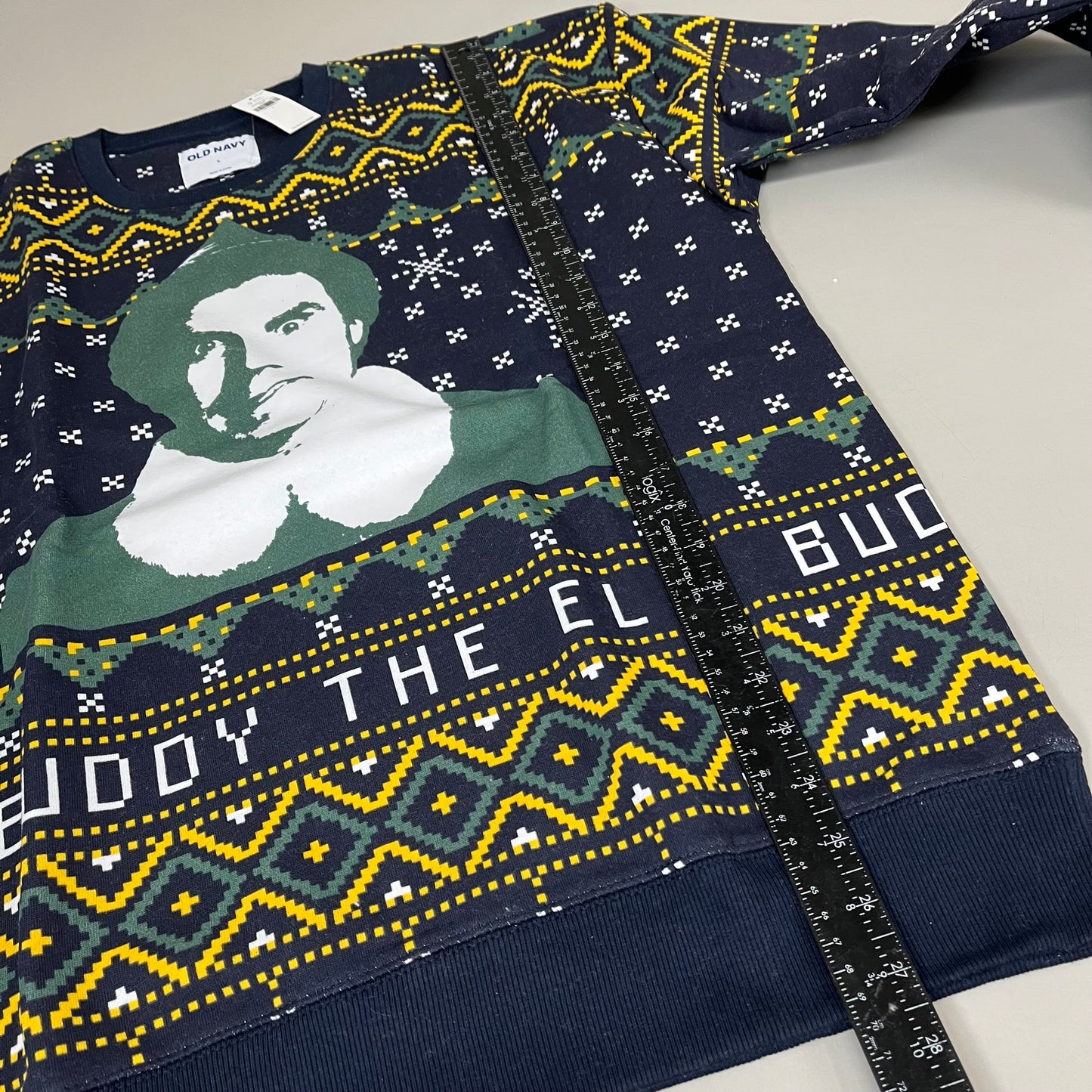 OLD NAVY Men's Christmas Holiday Buddy the Elf Crewneck Sweatshirt Sz L Navy/Green 572579-00-1