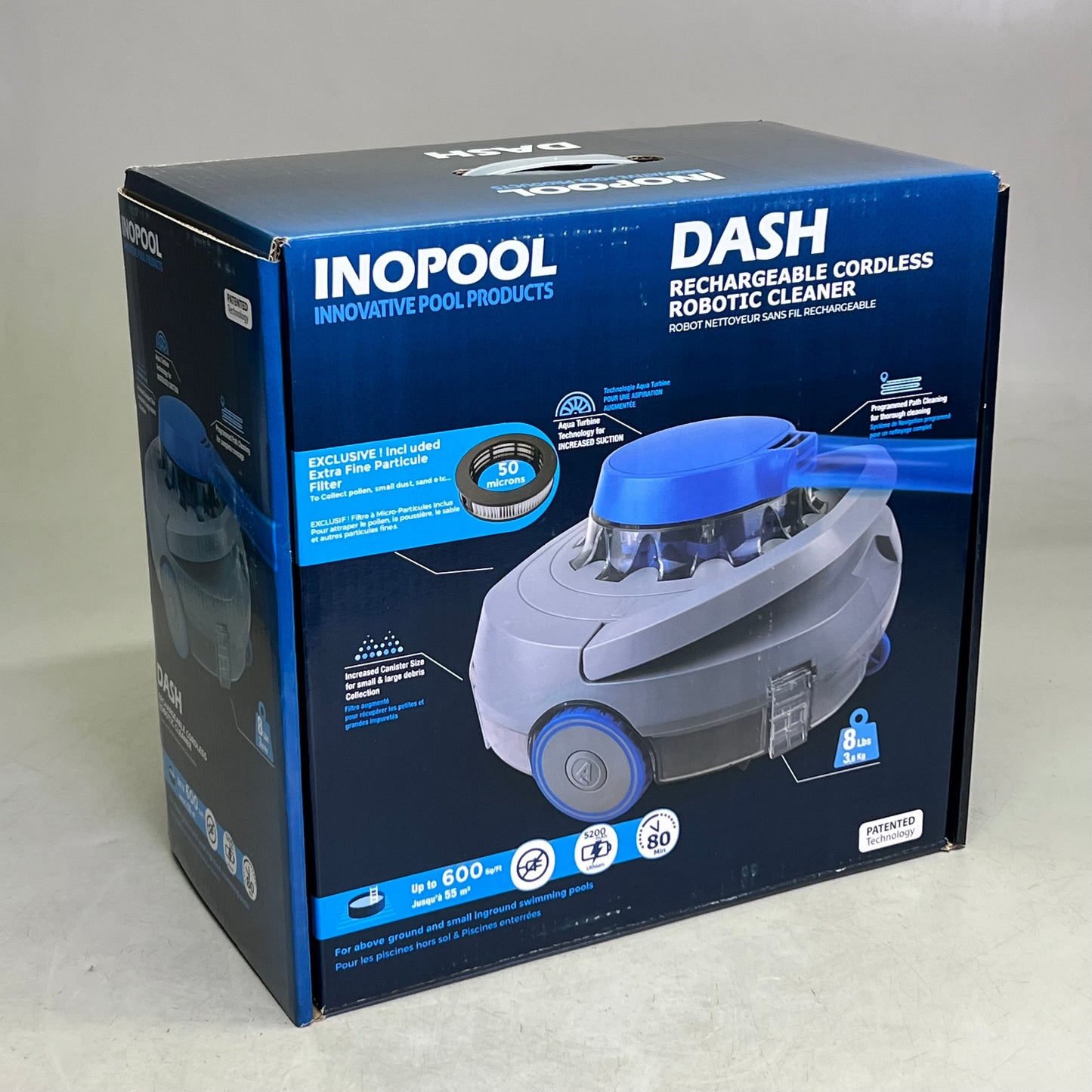 INOPOOL Rechargeable Cordless Robotic Cleaner 600 sq/ft, Grey & Blue DASH