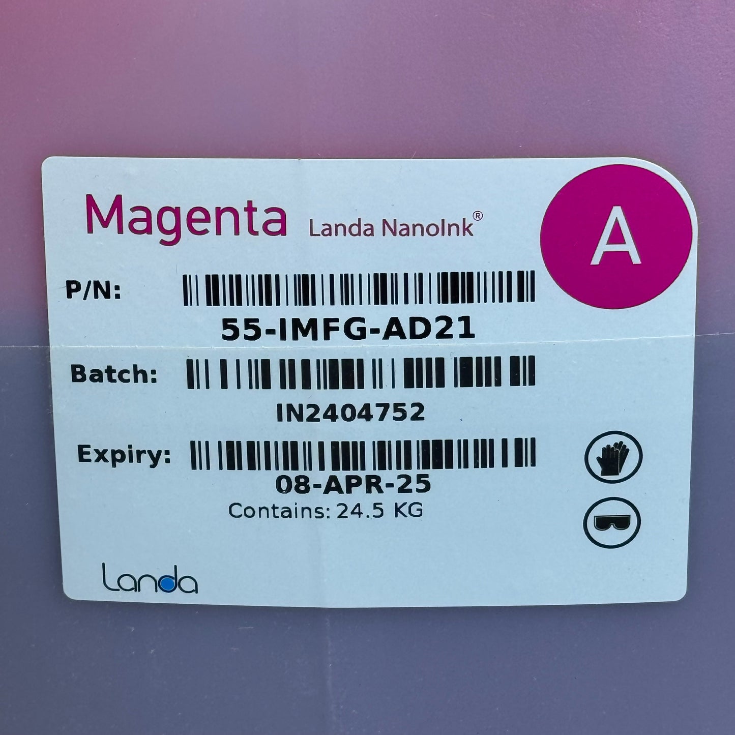 LANDA NANOINK Magenta Ink 25 Lit 6.6 Gallon Parts A & B 55-IMFG-AD21 BB04/25