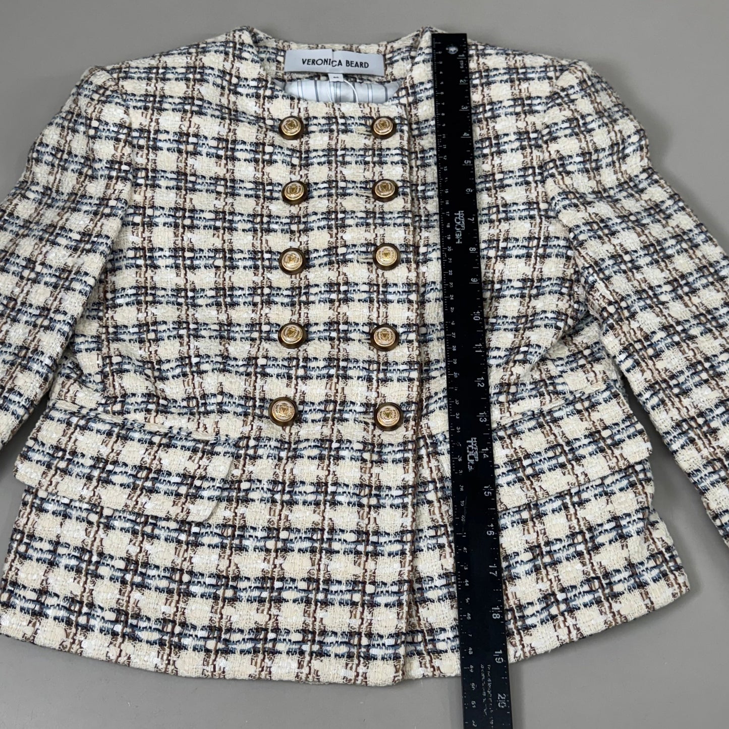 VERONICA BEARD Bentley Tweed Jacket Sz-00 Ivory/Camel 2406TW6810474