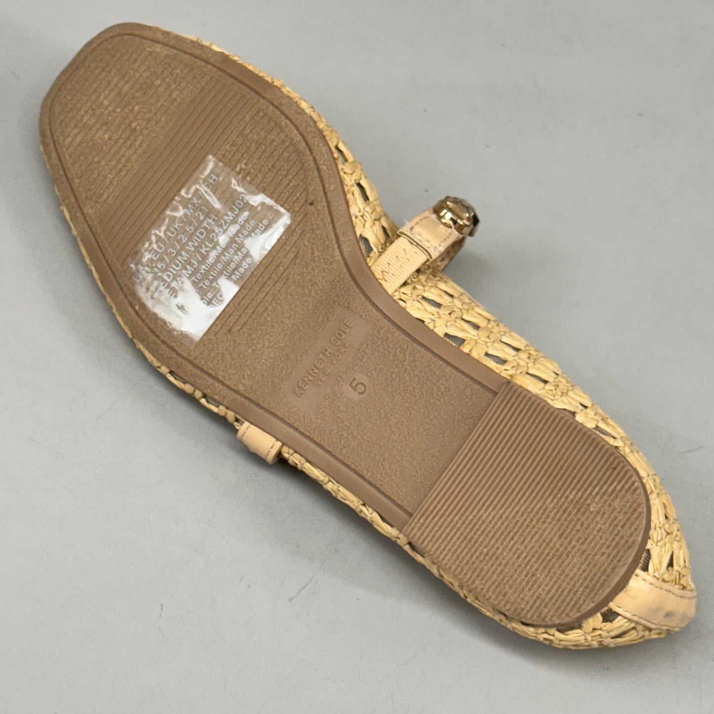 KENNETH COLE  New York Zeta Raffia Jewel Jane Flat Women's Sz 5 Tan KL25ZMJ01