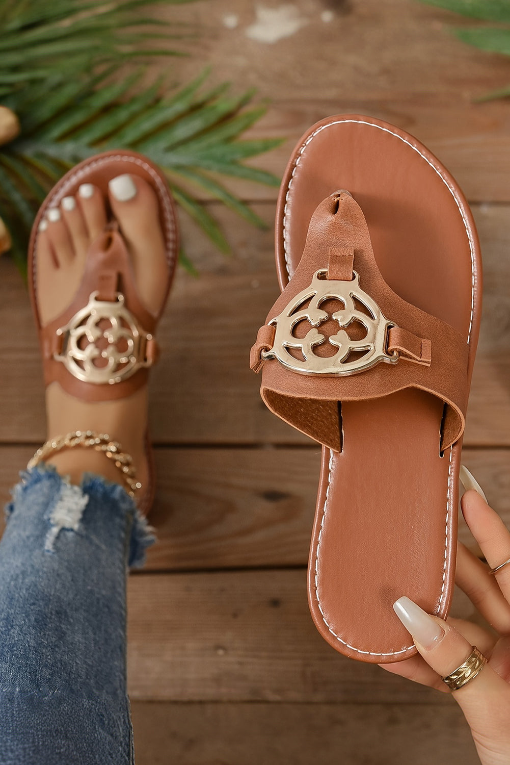 Metal Decor Thong Slippers