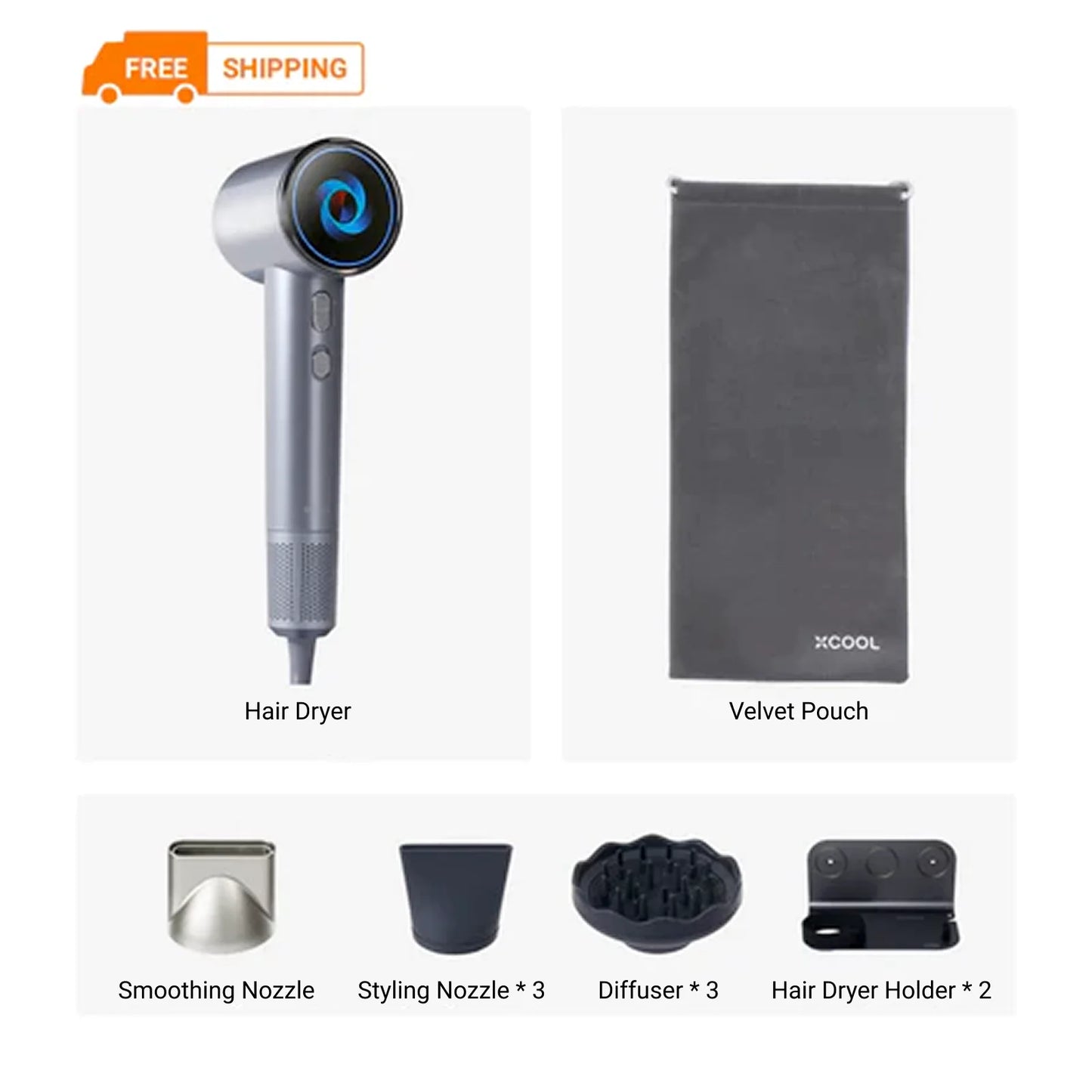 xCool Negative Ions High-Speed Hair Dryer with Thermo-Control, Silver Blue