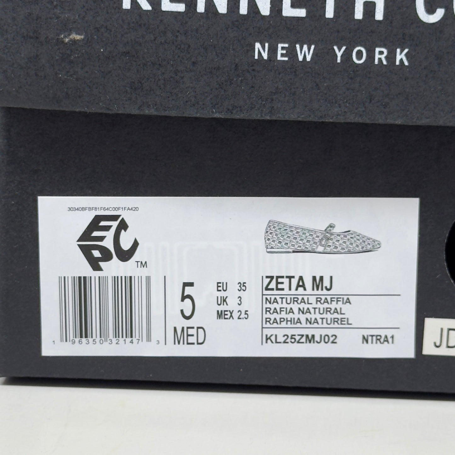 KENNETH COLE  New York Zeta Raffia Jewel Jane Flat Women's Sz 5 Tan KL25ZMJ01