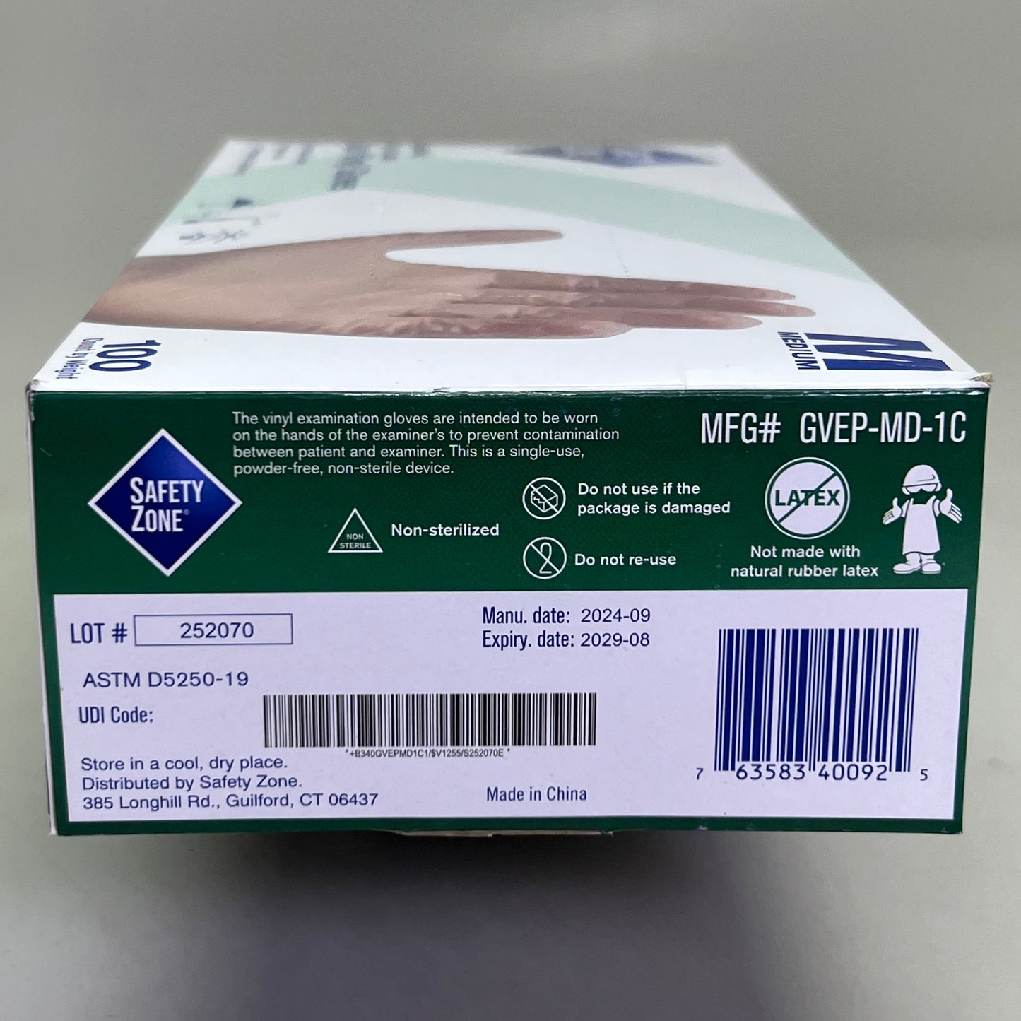 SAFETY ZONE (2 PACK of 100 Gloves) Clear Vinyl Gloves Sz M, GVEP-MD-1C