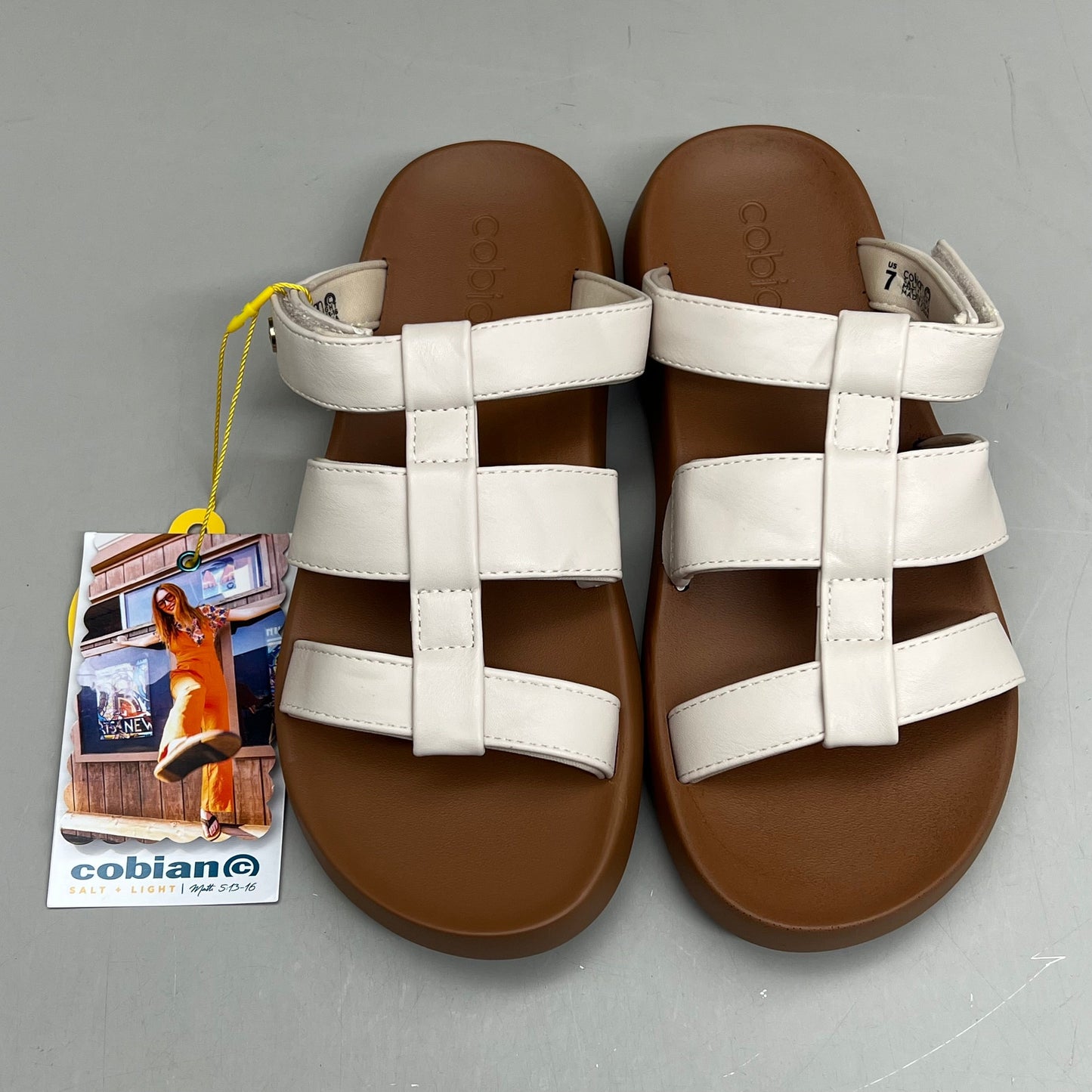 COBIAN Amalfi Synthetic Leather W/ Microfiber Lining Sandals Women's Sz 8, 38.5 EU Cream AMA25-110-8