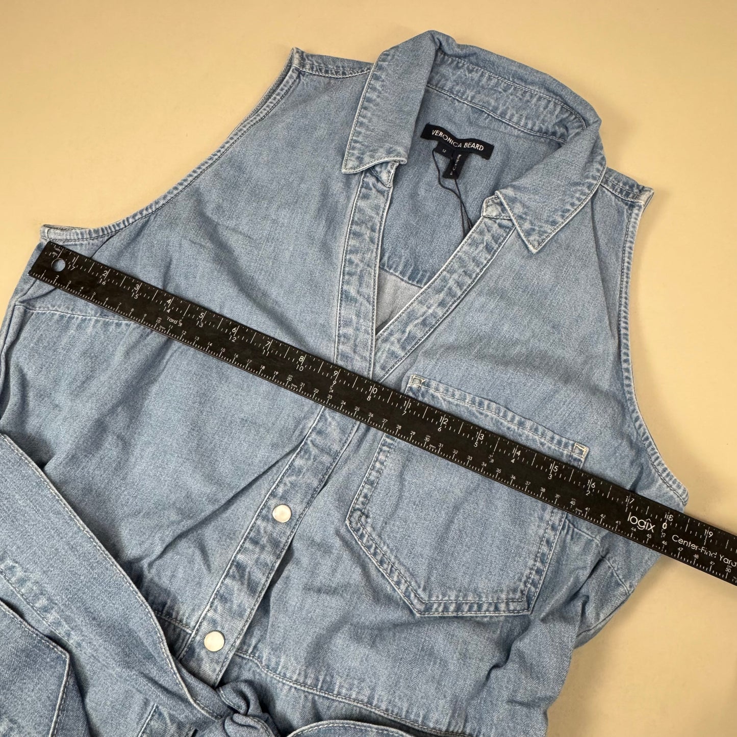 VERONICA BEARD Jeans Edwina Sleeveless Midi Dress Sz-12 Iceberg J24067101287IC