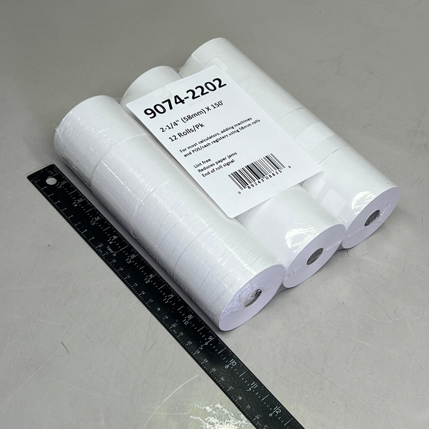 ZA@ (2 PACK, 12 ROLLS EACH) 1-Ply Lint Free Receipt Paper 2-1/4" X 150' White 9074-2202
