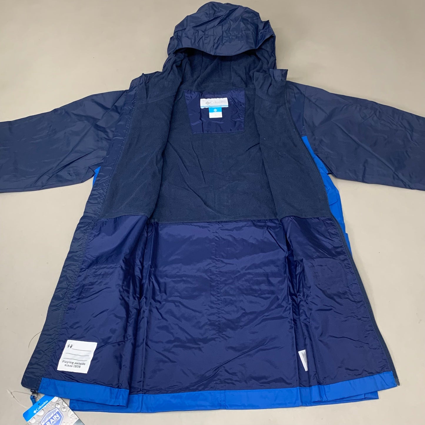 COLUMBIA Rain-Zilla Fleece Lined Jacket Youth Sz XL Bright Indigo/Navy RB3418-433
