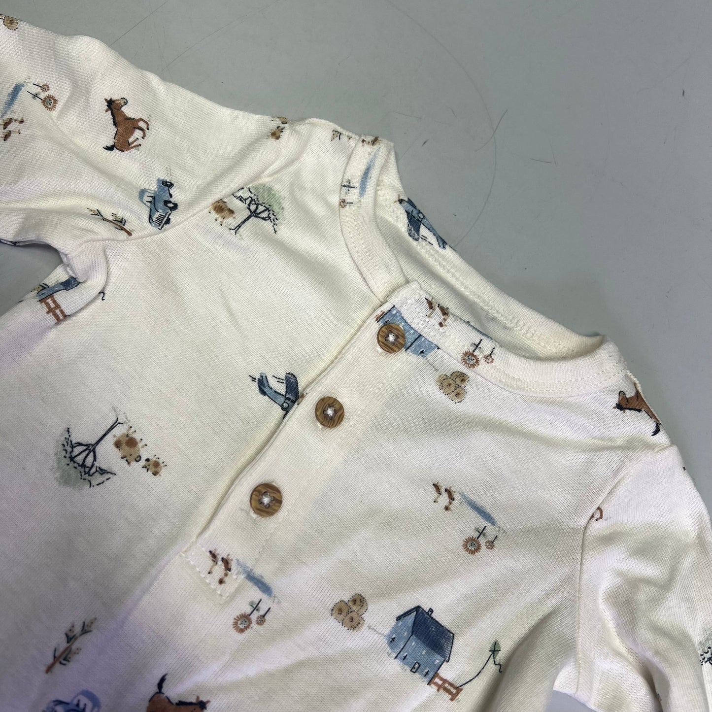 CARTERS (SET OF 2) Soft Farmhouse Pattern One Body Suit Baby Boy Sz 3M Blue/White