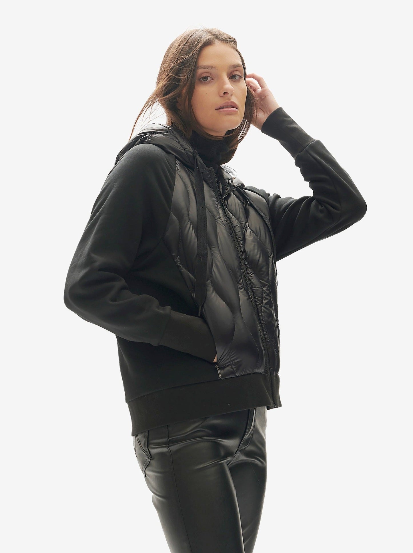 Down Zip Hoodie - Black