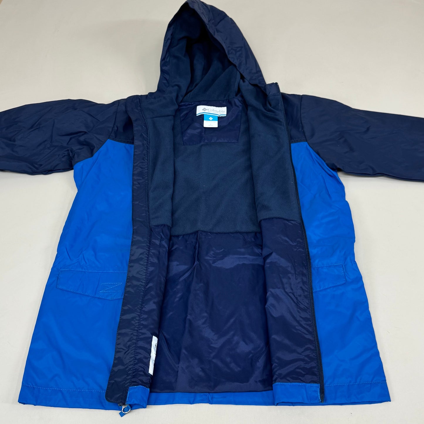 COLUMBIA Rain-Zilla Fleece Lined Jacket Youth Sz L Bright Indigo/Navy New No Tags