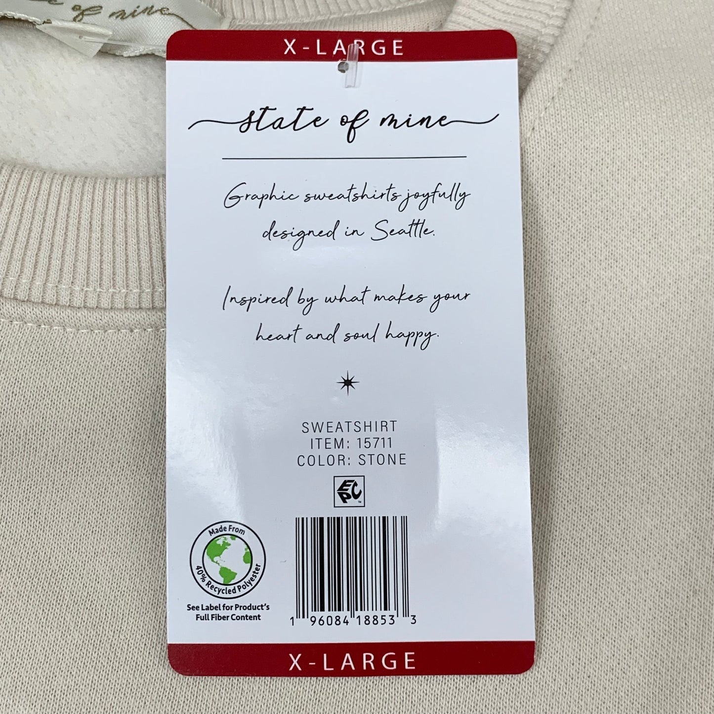 STATE OF MINE Women's Texas Lone Star State Sweatshirt Sz-XLarge Stone 15711