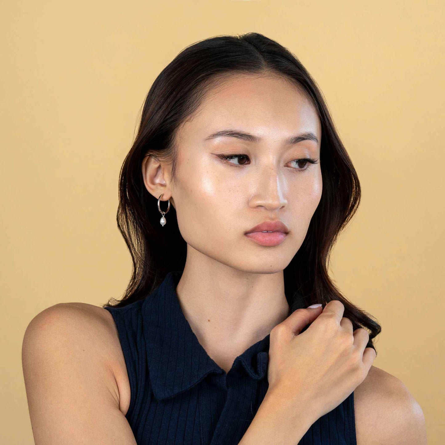 Pearl Hoops Dangle Earrings in 925 Sterling Silver