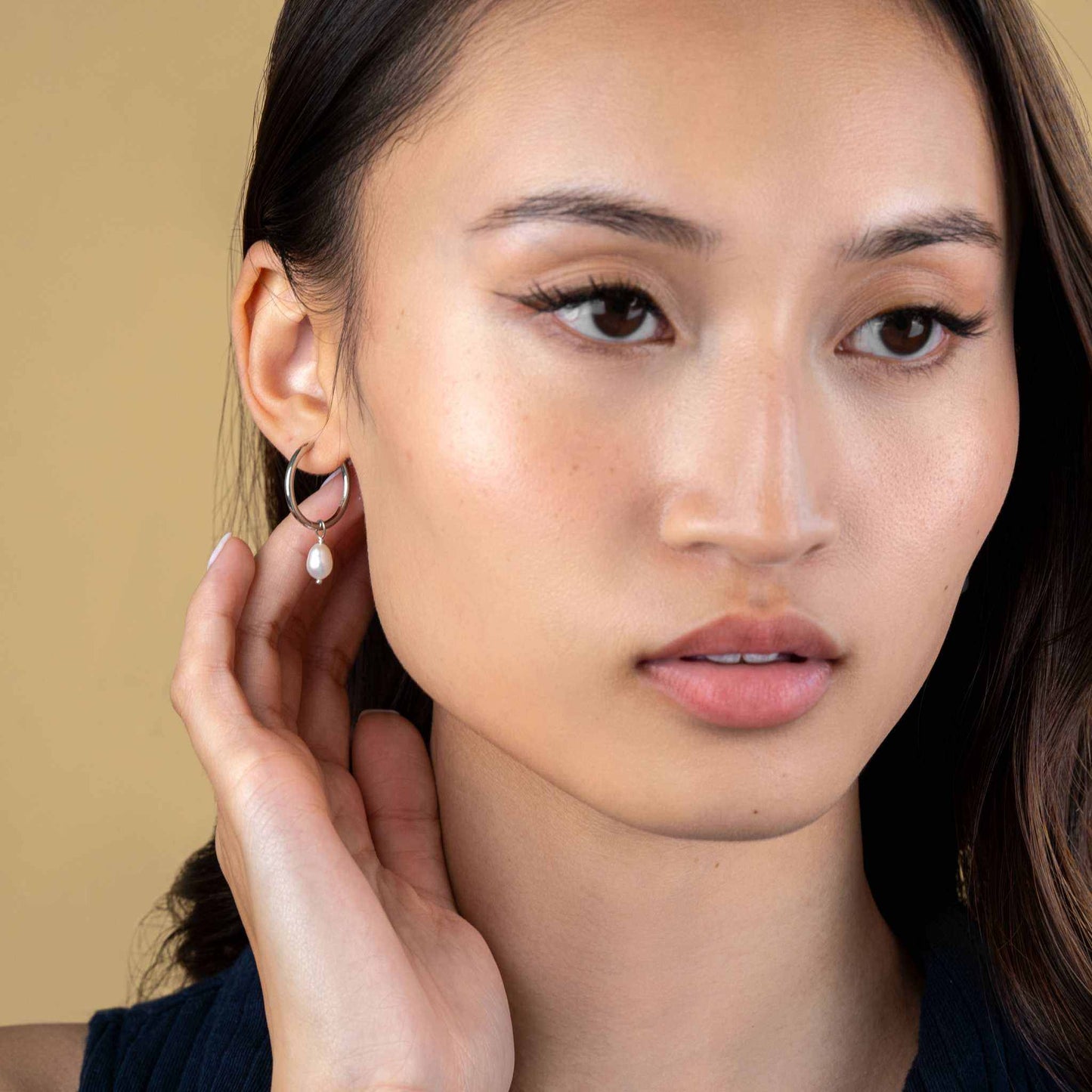 Pearl Hoops Dangle Earrings in 925 Sterling Silver