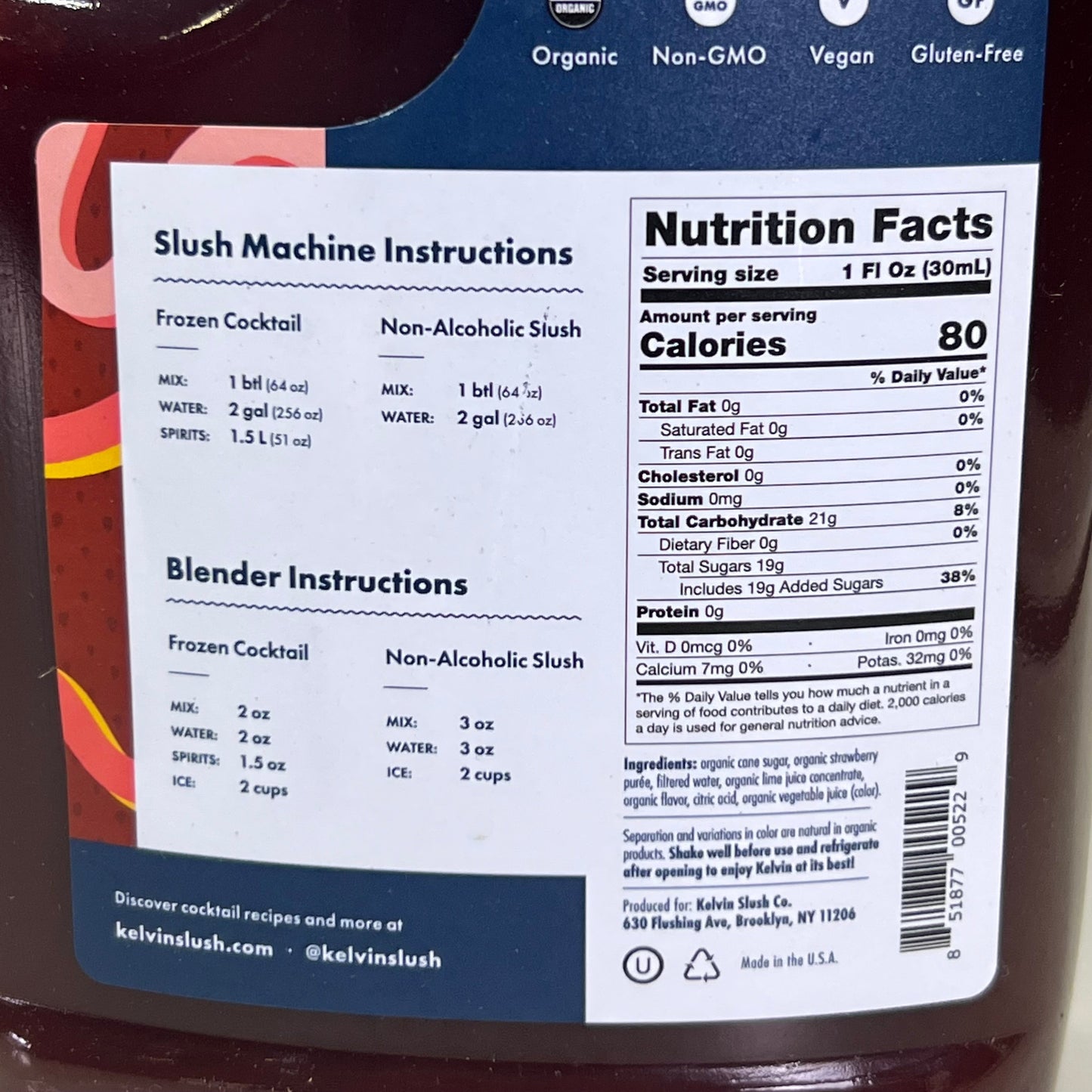 KELVIN SLUSH CO. (4 PACK) Strawberry Organic Frozen Cocktail Mix 64 oz
