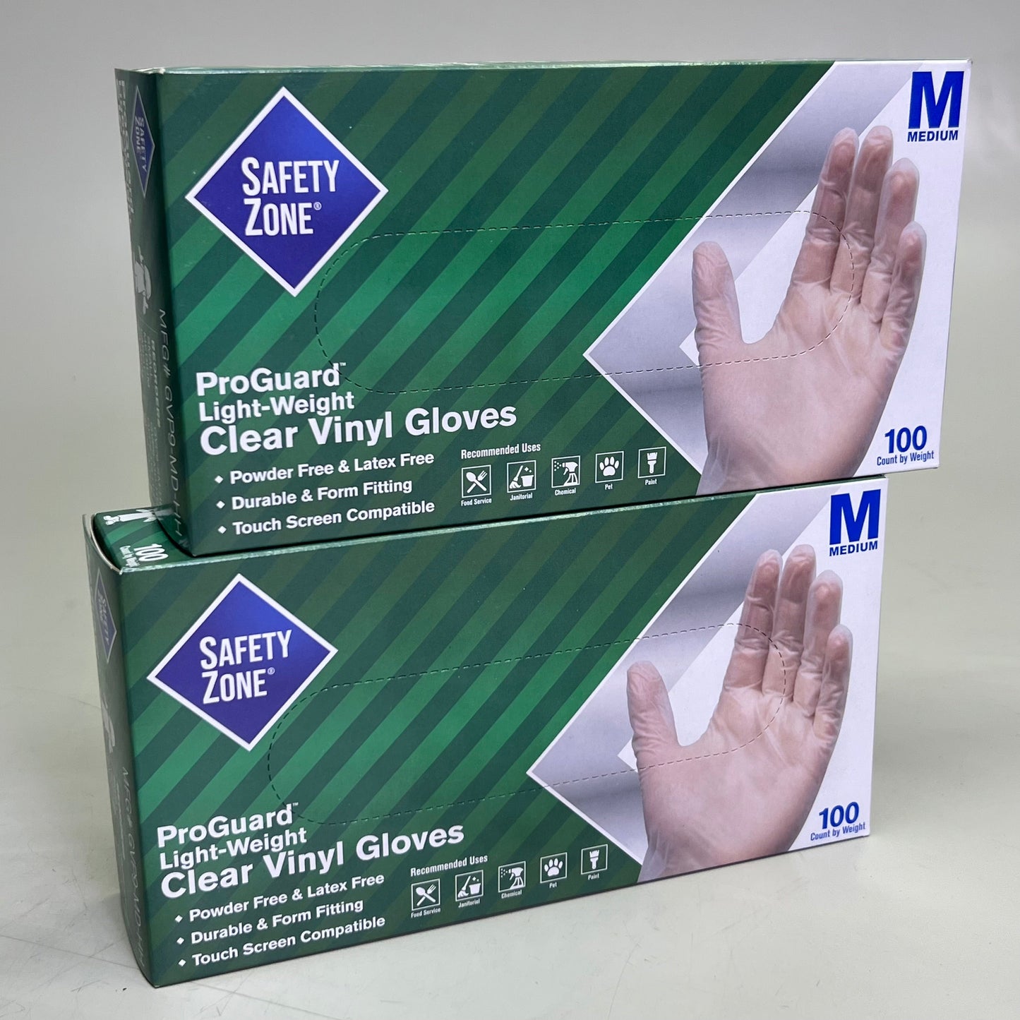 SAFETY ZONE (2 PACK of 100 Gloves) Clear Vinyl Gloves Sz M, GVP9-MD-HH