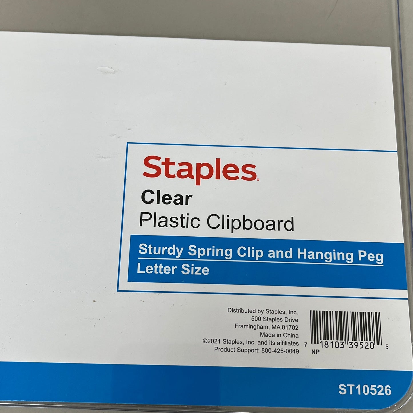STAPLES (3 PACK) Plastic Clipboard Letter Size Spring Clip  Letter Size Clear ST10526