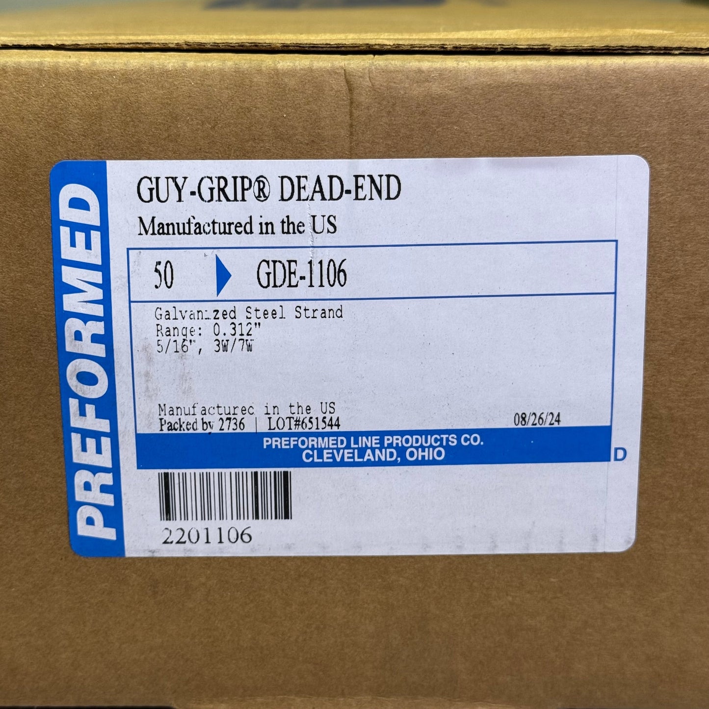 PREFORMED Guy-Grip Dead End B-Coat BOX OF 50 Galvanized Steel GDE-1106