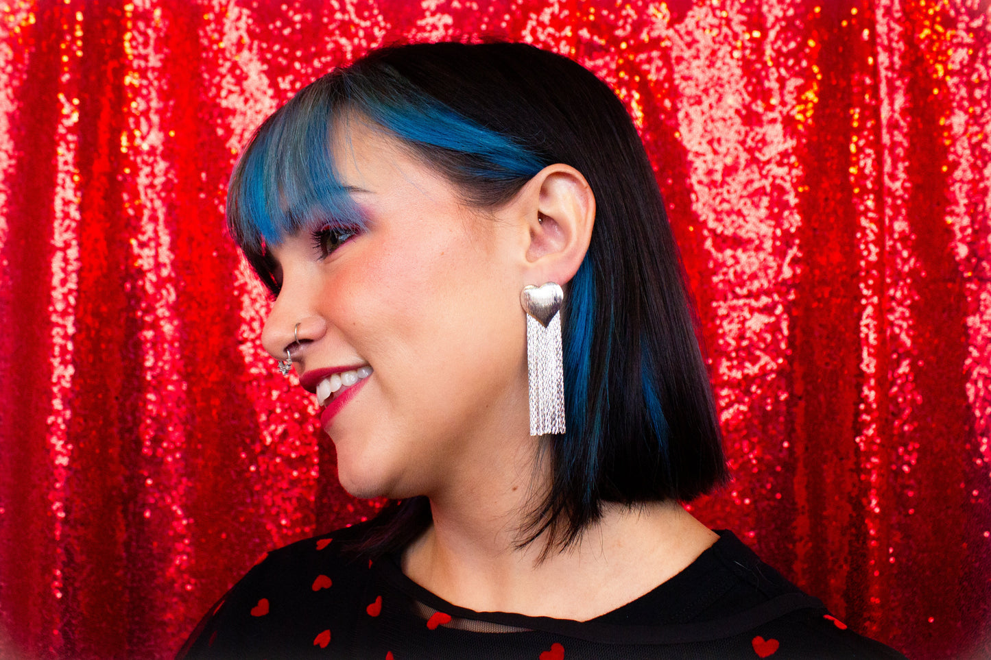 Titanium Heart Fringe Earrings