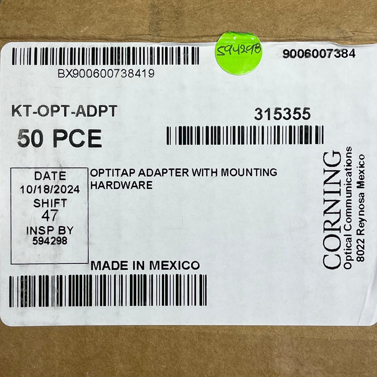 CORNING (5 PACK) Opti-Tap Adapter Single Mode Ceramic Sleeve Black KT-OPT-ADPT