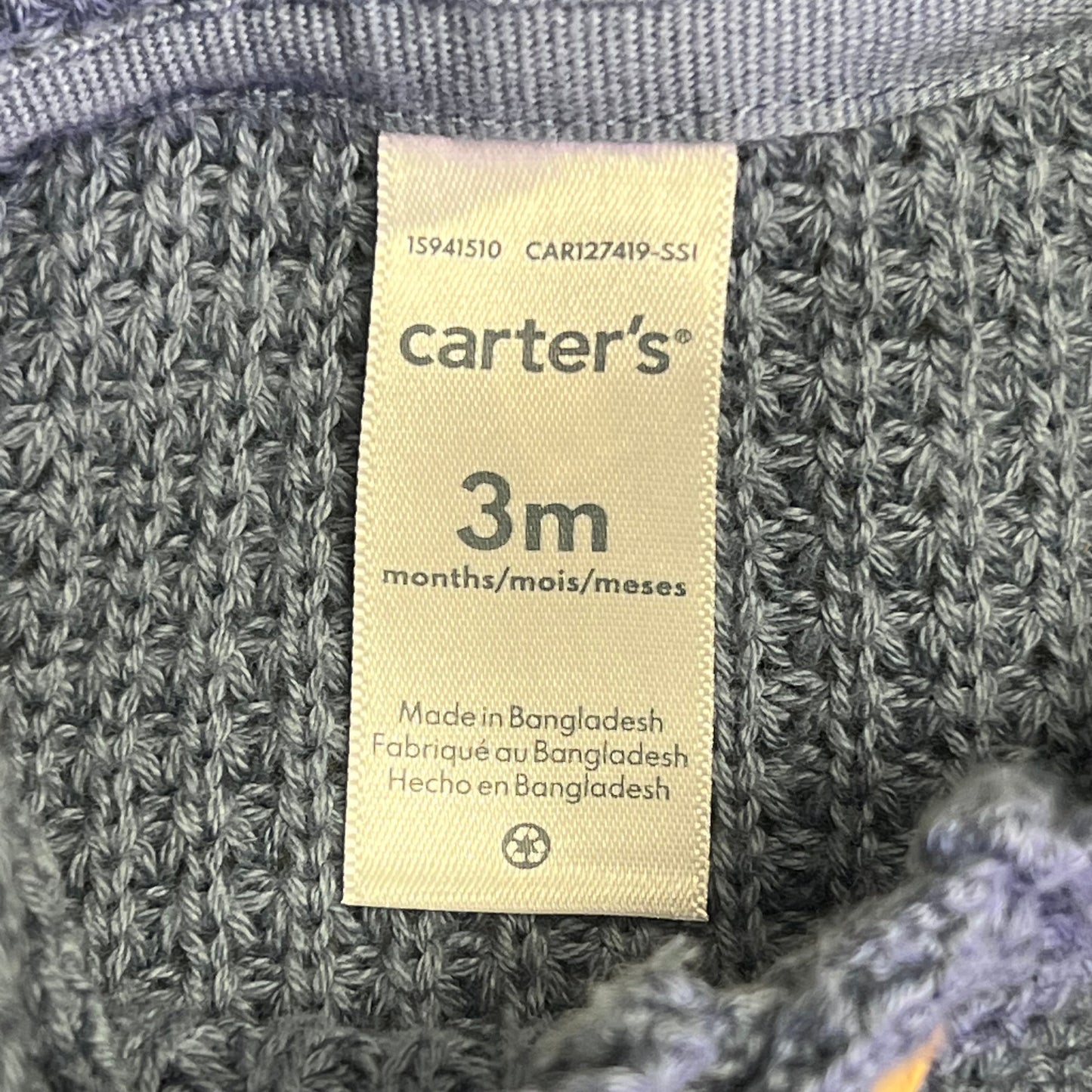 CARTERS Hooded Button Up Waffle Knit Cardigan Boy's Sz 3M Navy Blue IS941510