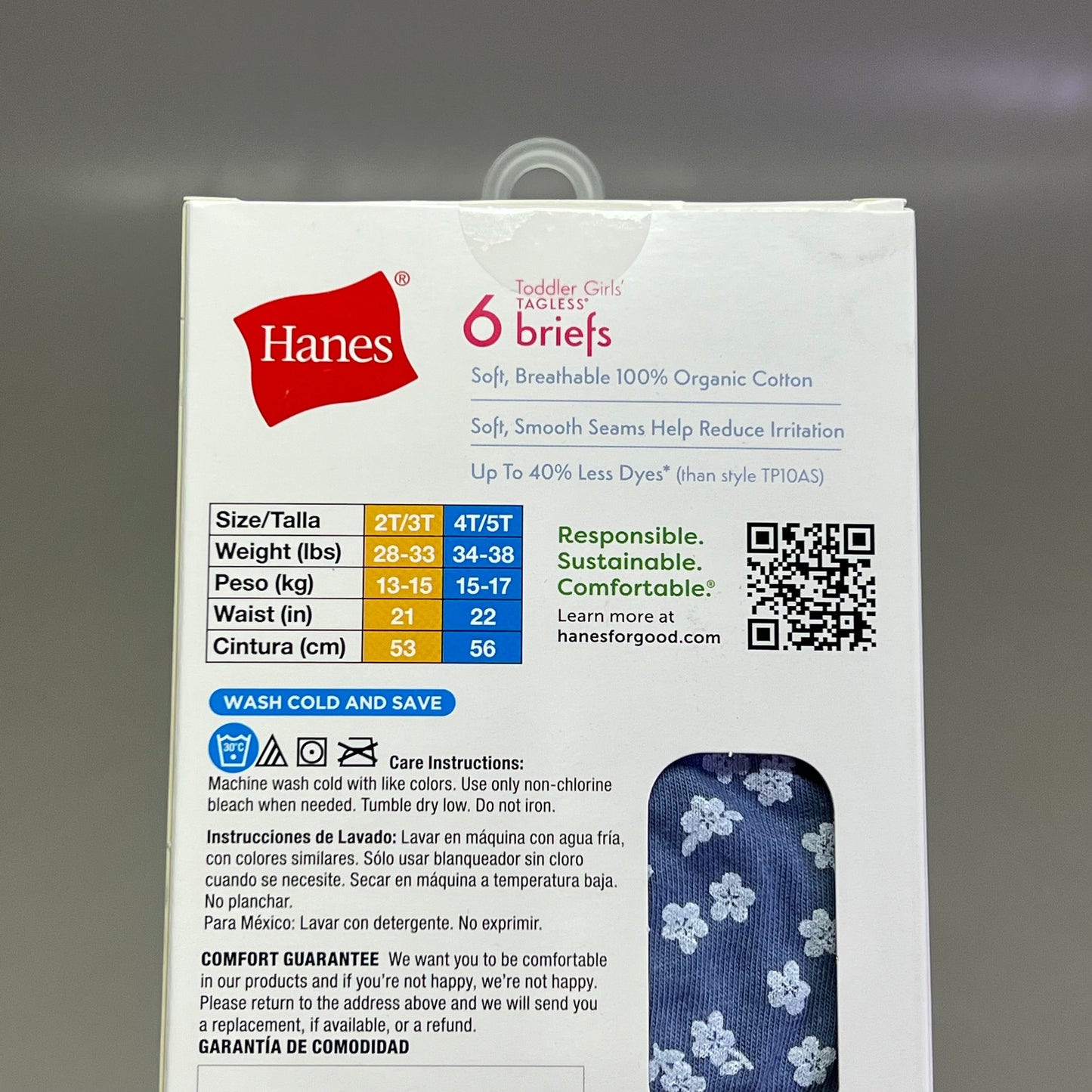 HANES (2 PACK, 6 BREIFS EACH) 100% Organic Cotton Pure Comfort Girls 4T/5T TP10AS
