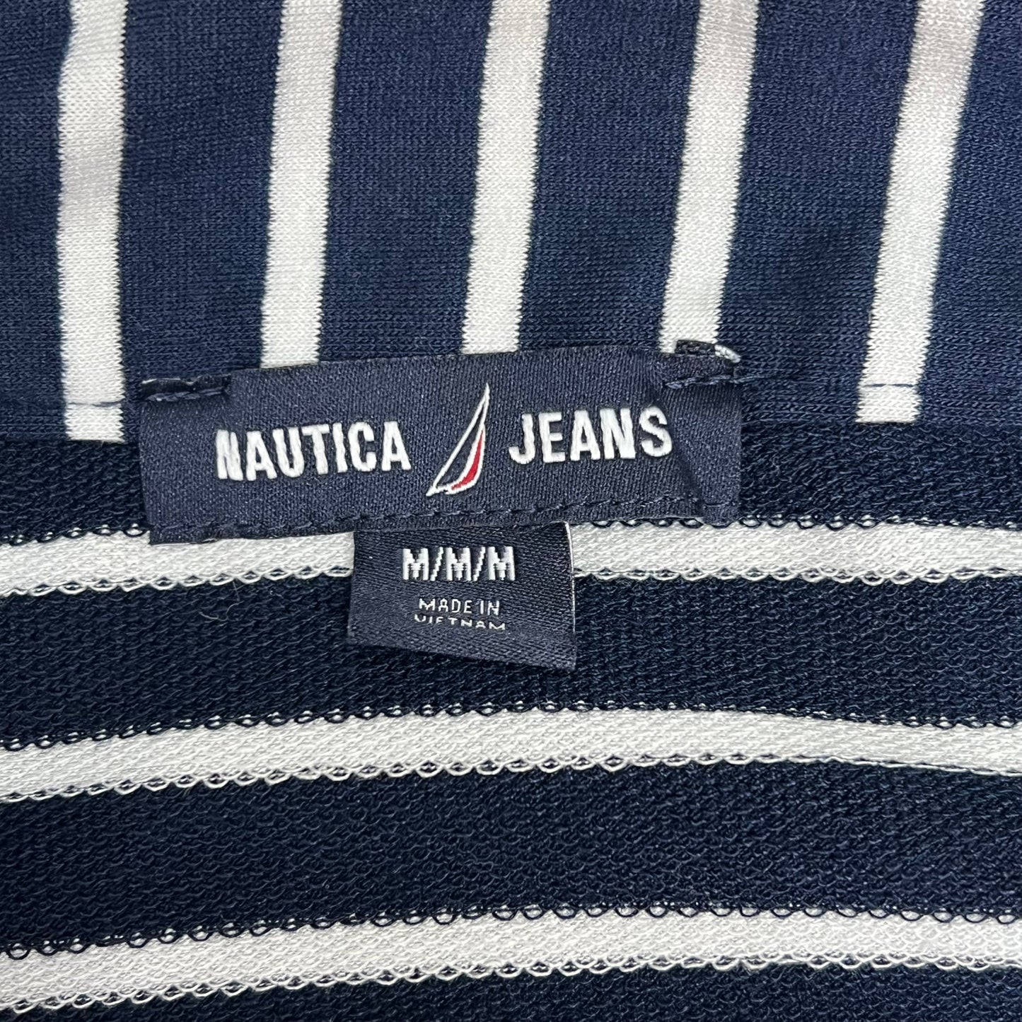 NAUTICA JEANS Tiered Collared Sleeveless Dress Women's Sz M Navy Blue/White