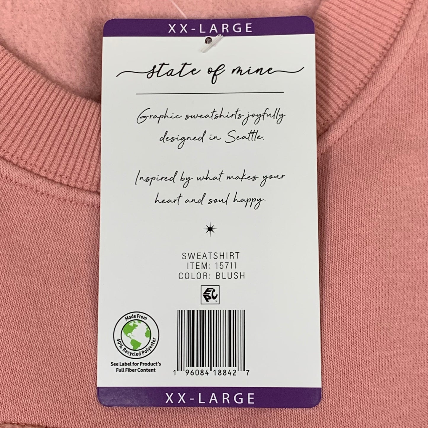 STATE OF MINE Women's Texas Print Sweatshirt Sz-XXLarge Blush 15711