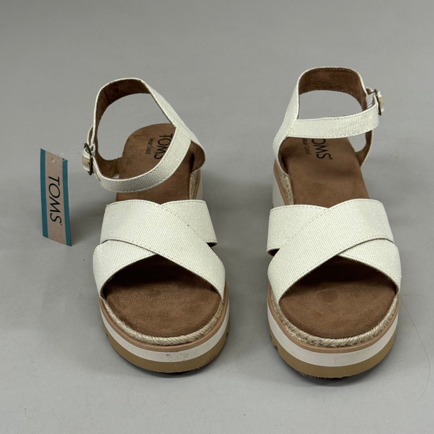 TOM'S Noelani Platform Wedge Sandals Women's Sz 8 EU38.5 Natural/Gold  10022418