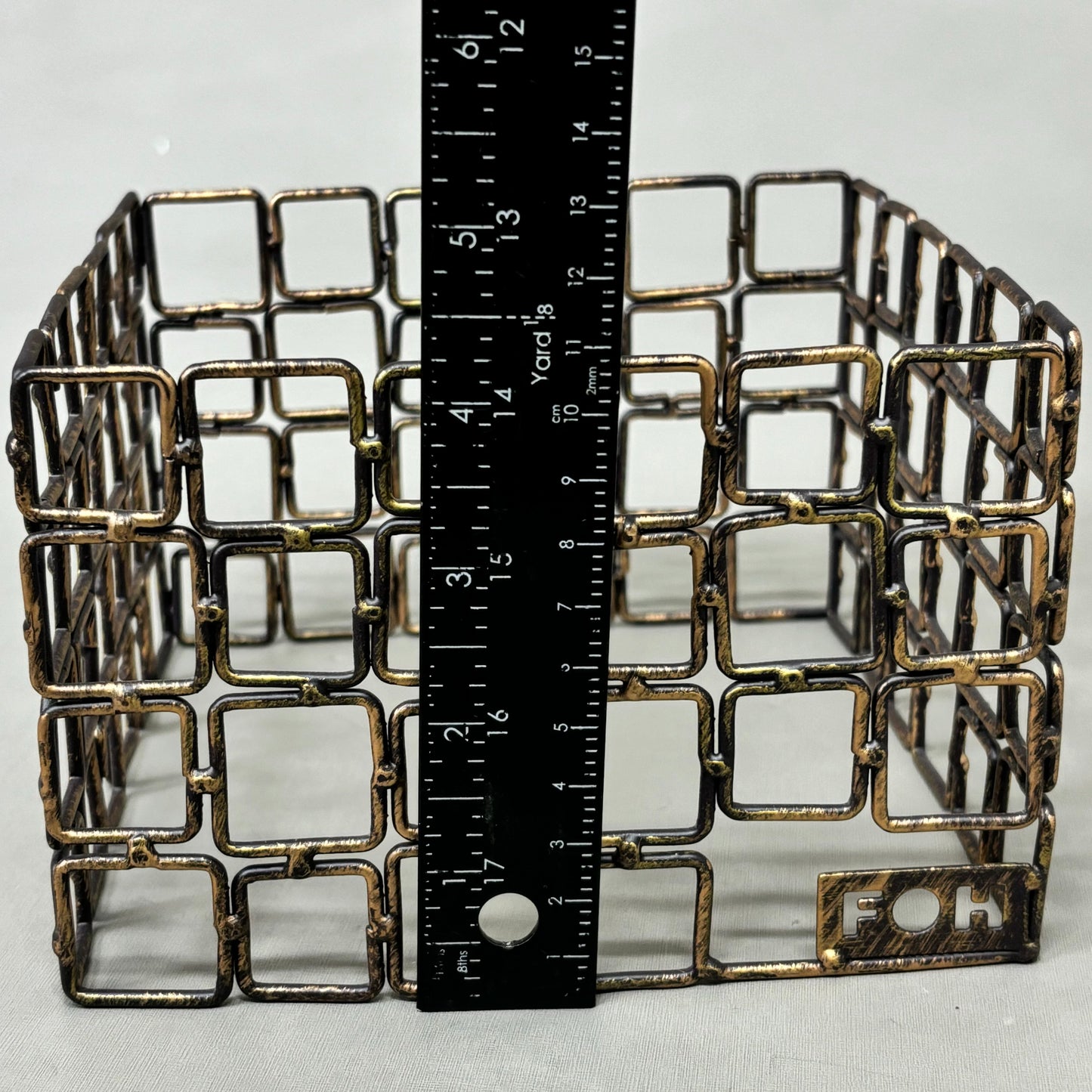 FOH Coppered Link Hand-Painted Fused Iron Square Riser 3 Piece Set BRI002GOI20