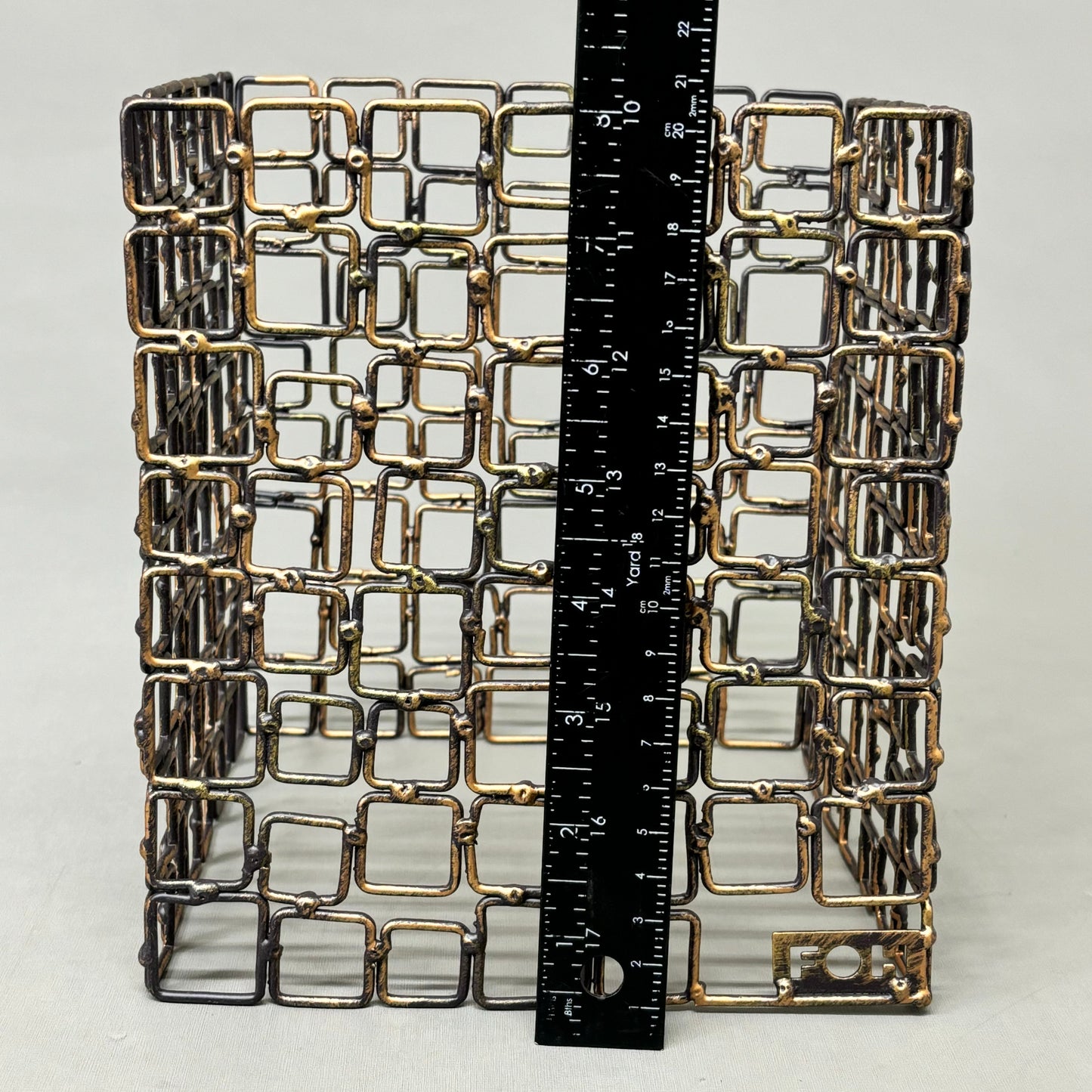 FOH Coppered Link Hand-Painted Fused Iron Square Riser 3 Piece Set BRI002GOI20