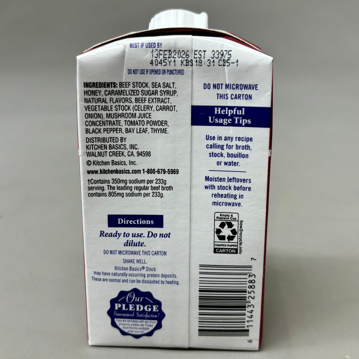 KITCHEN BASICS (12 PACK) Original Beef Stock 50% Less Sodium 8.25fl oz BB 02/26