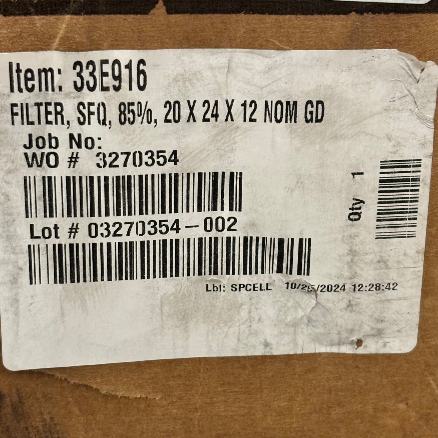GRAINGER V Bank Air Filter Fiberglass Plastic Downstream Face 24x24x12 33E916