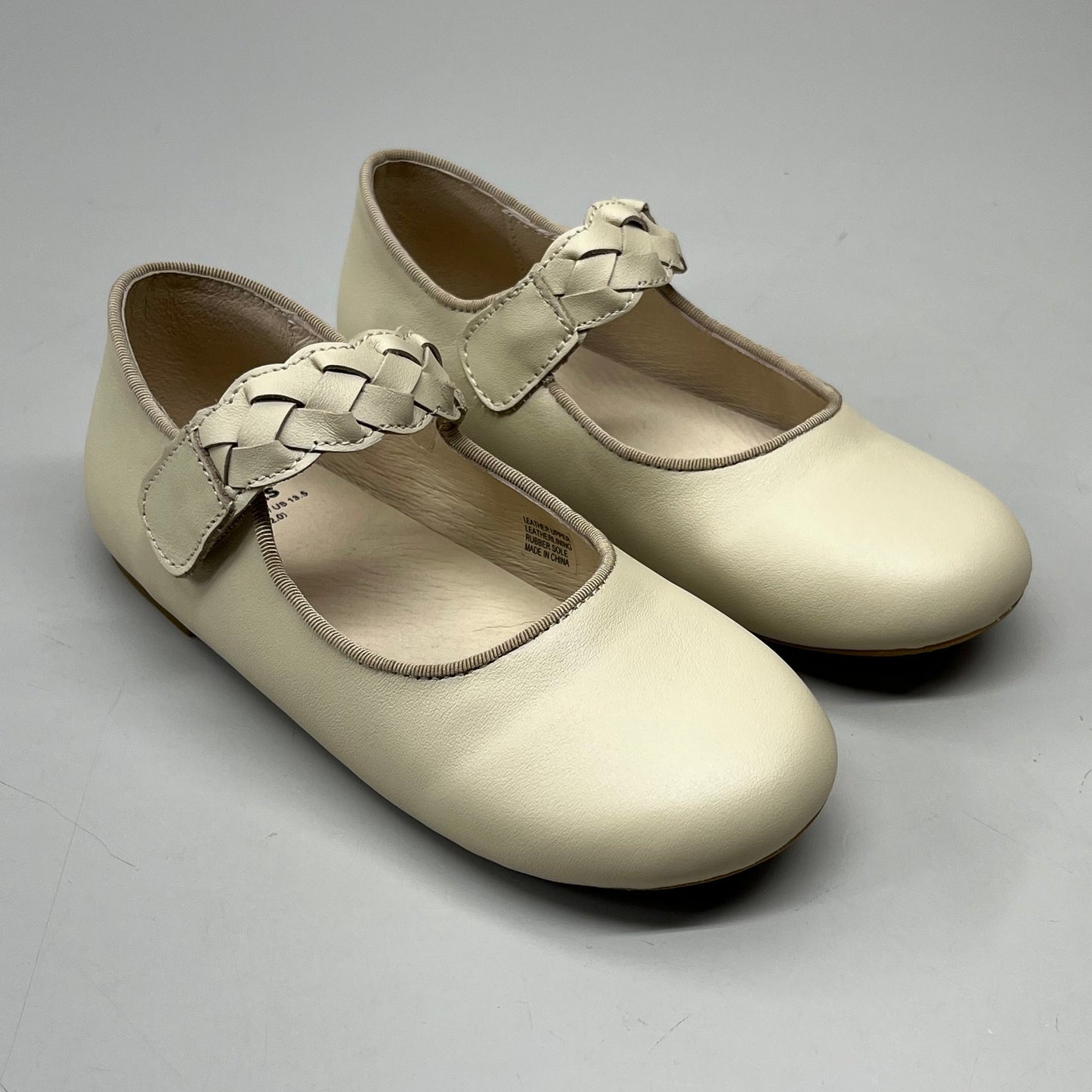 OLD SOLES Lady Plat Braided Strap Leather Shoe Kid’s Sz 23 US 7 Cream #817