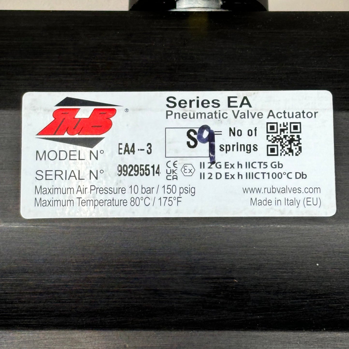 RUB Pneumatic Actuator S9 with 1" Bronze Ball Valve EA4-3 (new)