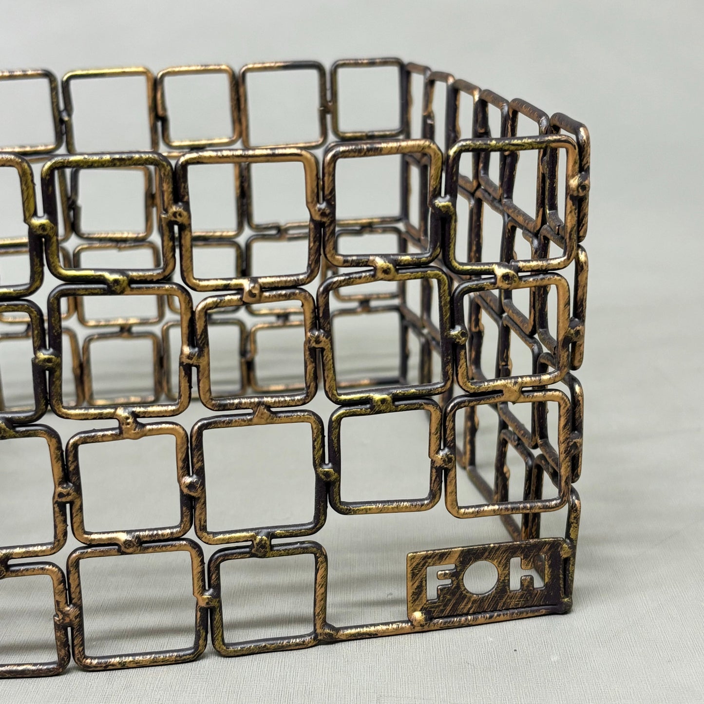 FOH Coppered Link Hand-Painted Fused Iron Square Riser 3 Piece Set BRI002GOI20