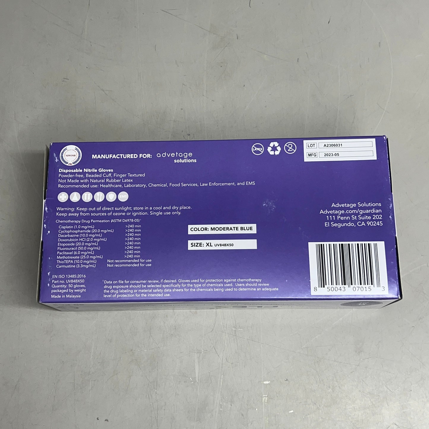 IONFLEX (10 Boxes Of 50) Powder Free Nitrile Exam Gloves XL Blue UV84CSE500 Non-Sterile