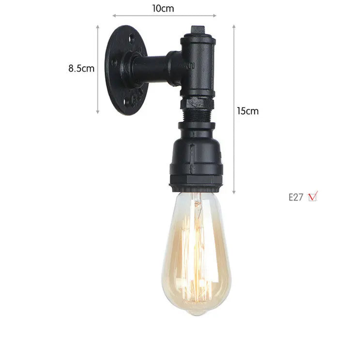 Vintage E27 Water Pipe Wall Sconces - Steampunk Wall Light Fixtures for Hallway and Basement