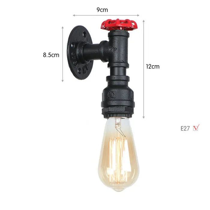 Vintage E27 Water Pipe Wall Sconces - Steampunk Wall Light Fixtures for Hallway and Basement