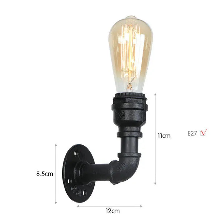 Vintage E27 Water Pipe Wall Sconces - Steampunk Wall Light Fixtures for Hallway and Basement